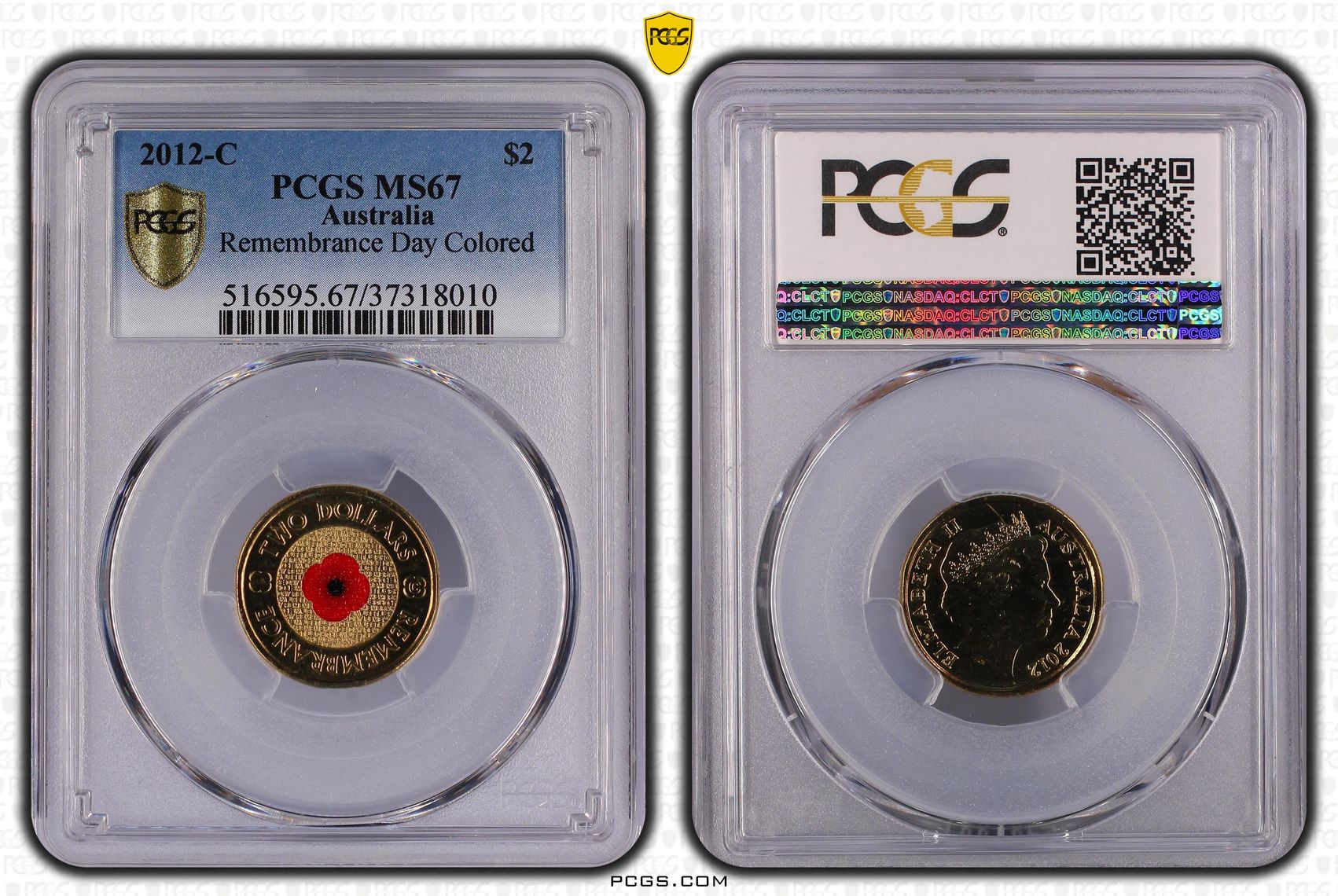 2012-C Australian Two Dollar, $2 Remembrance Day Colored PCGS - MS67 -010