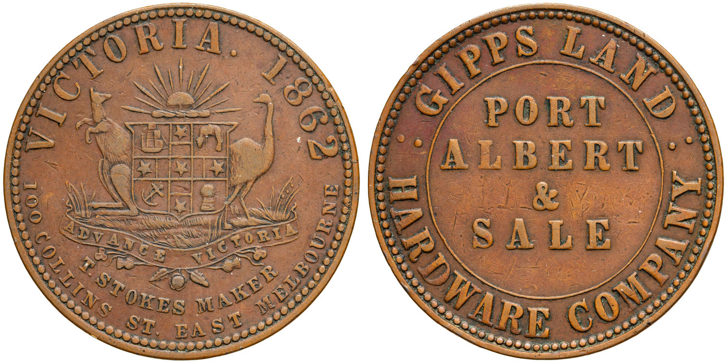A.82 - Gipps Land Hardware Company, Port Albert & Sale, Victoria, Penny, 1862, aVF