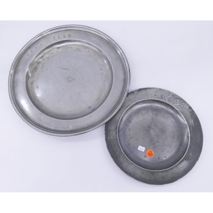 2pc Antique Pewter Plates - 18th & 19th Century- largest 9'' diameter