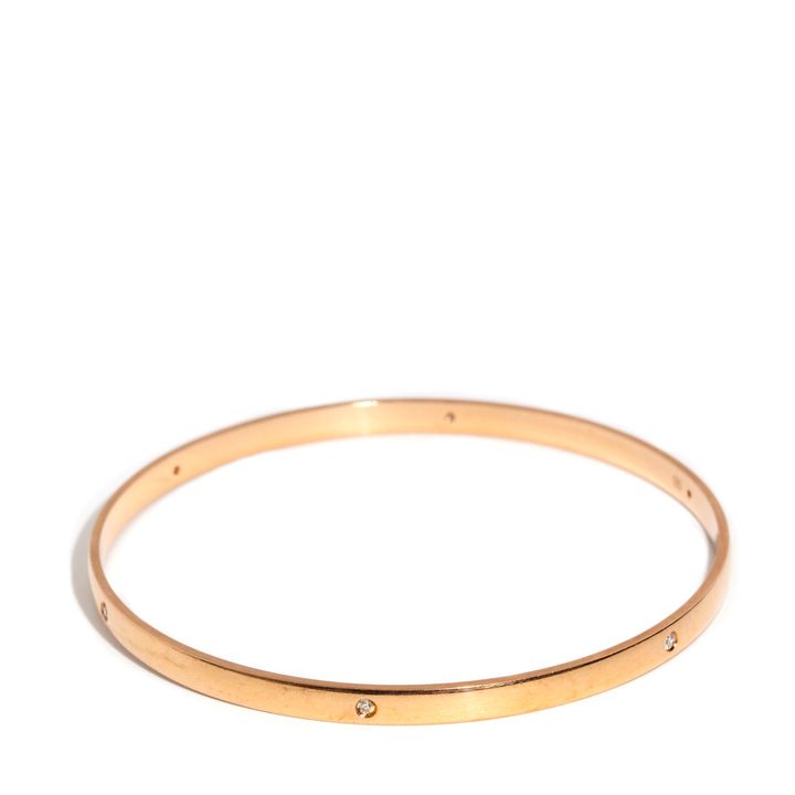 9 Carat Yellow Gold Hammer Set Diamond Bangle,