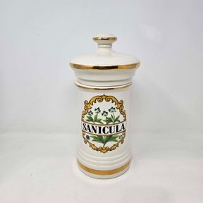 Vintage 1950s "Sanicula" Large Ceramic Apothecary Pharmacy Jar