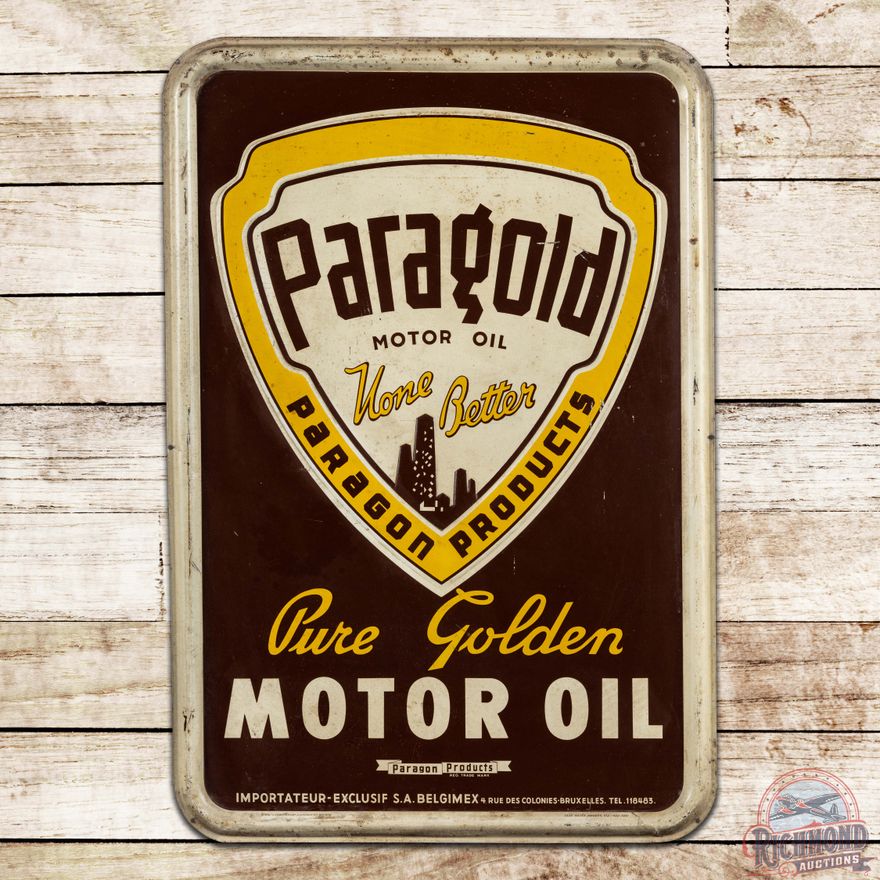 Paragon Paragold Motor Oil "None Better" Emb. Single Sided Tin Sign "Rare Version"