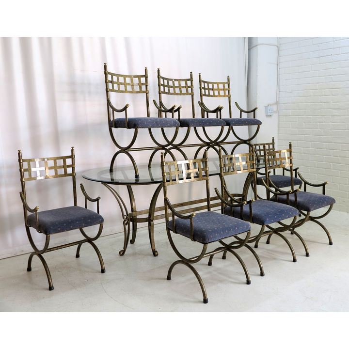 GLASS-TOP DINING TABLE AND SET OF 8 CHAIRS