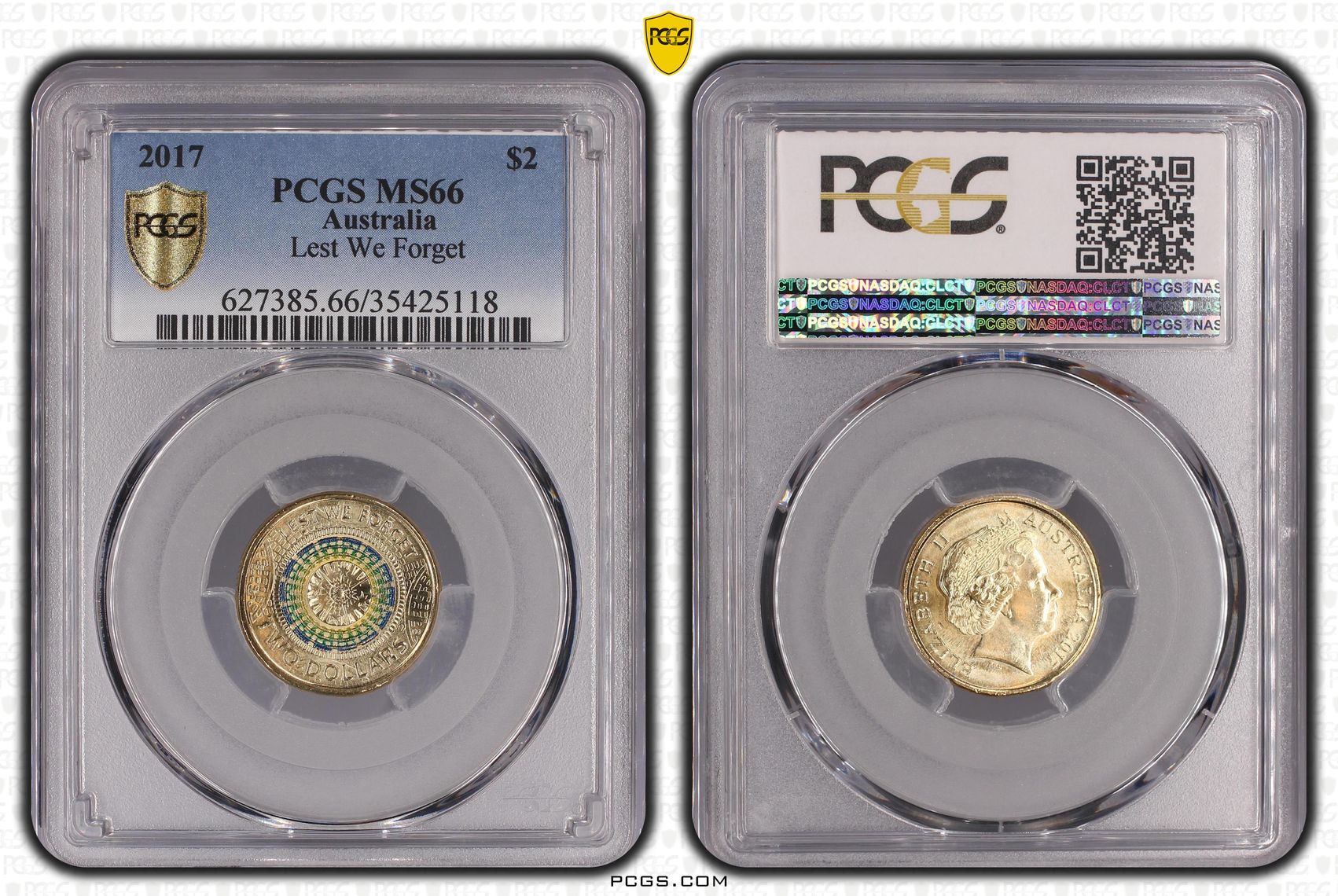 2017 Australia Two Dollar, $2 Lest We Forget PCGS - MS66 -118