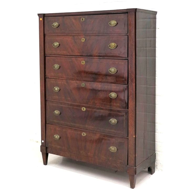 VICTORIAN INLAID FLAME MAHOGANY CHEST OF DRAWERS