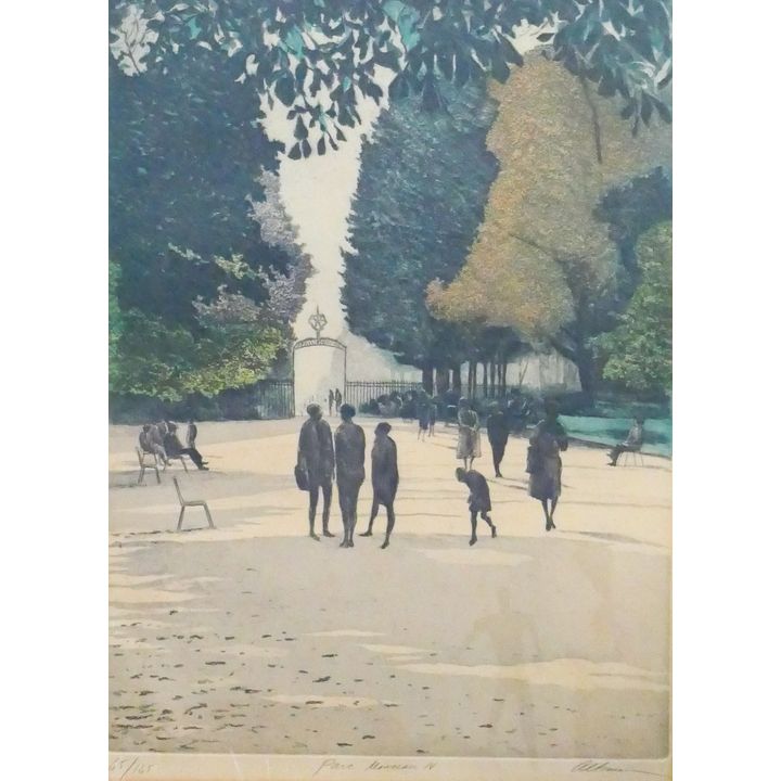 Harold Altman ''Park Monceau IV'' Aquatint Etching Framed 33''x26''