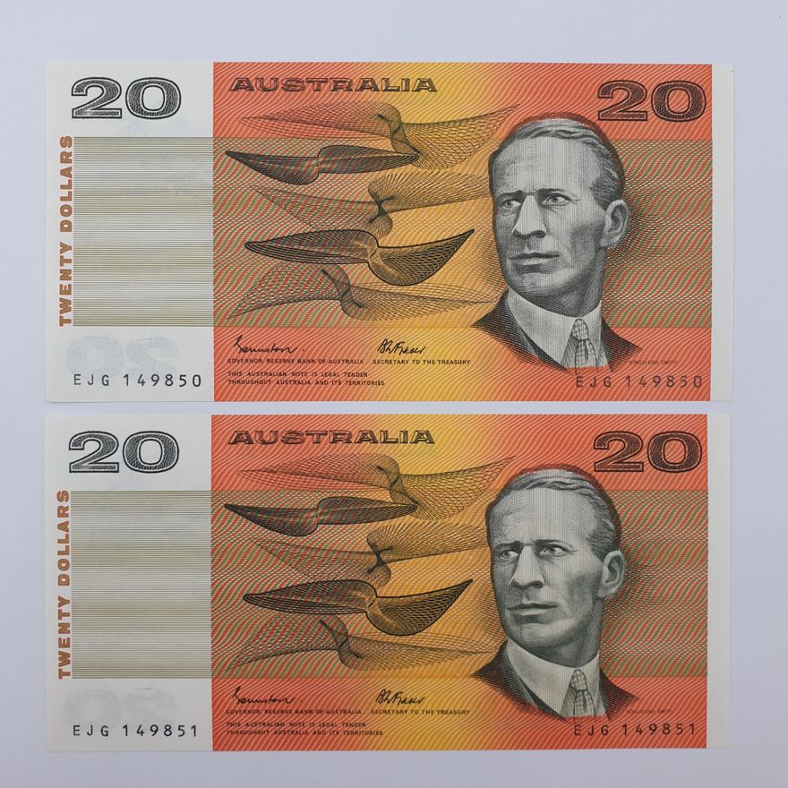 Consec. Aus. J/F $20 Notes (x2)