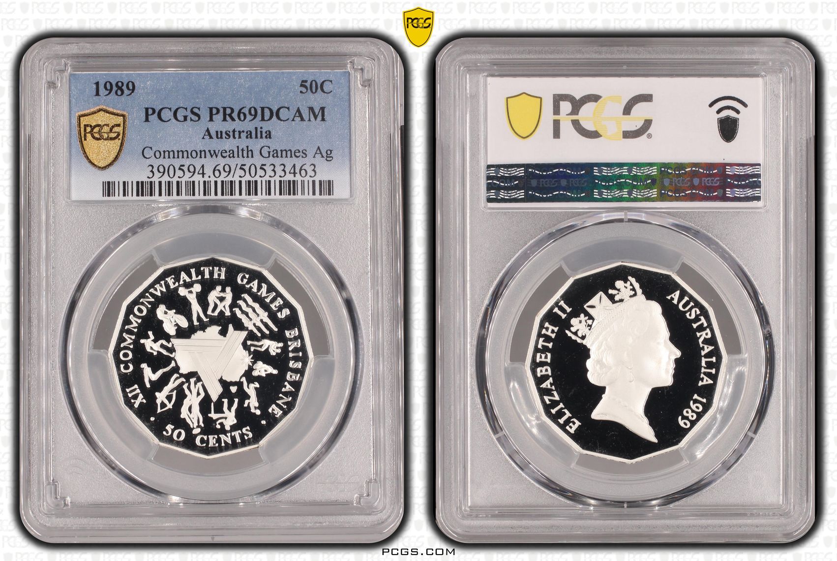 Commonwealth Games Ag, Fifty Cent, 1989, PCGS PR69DCAM
