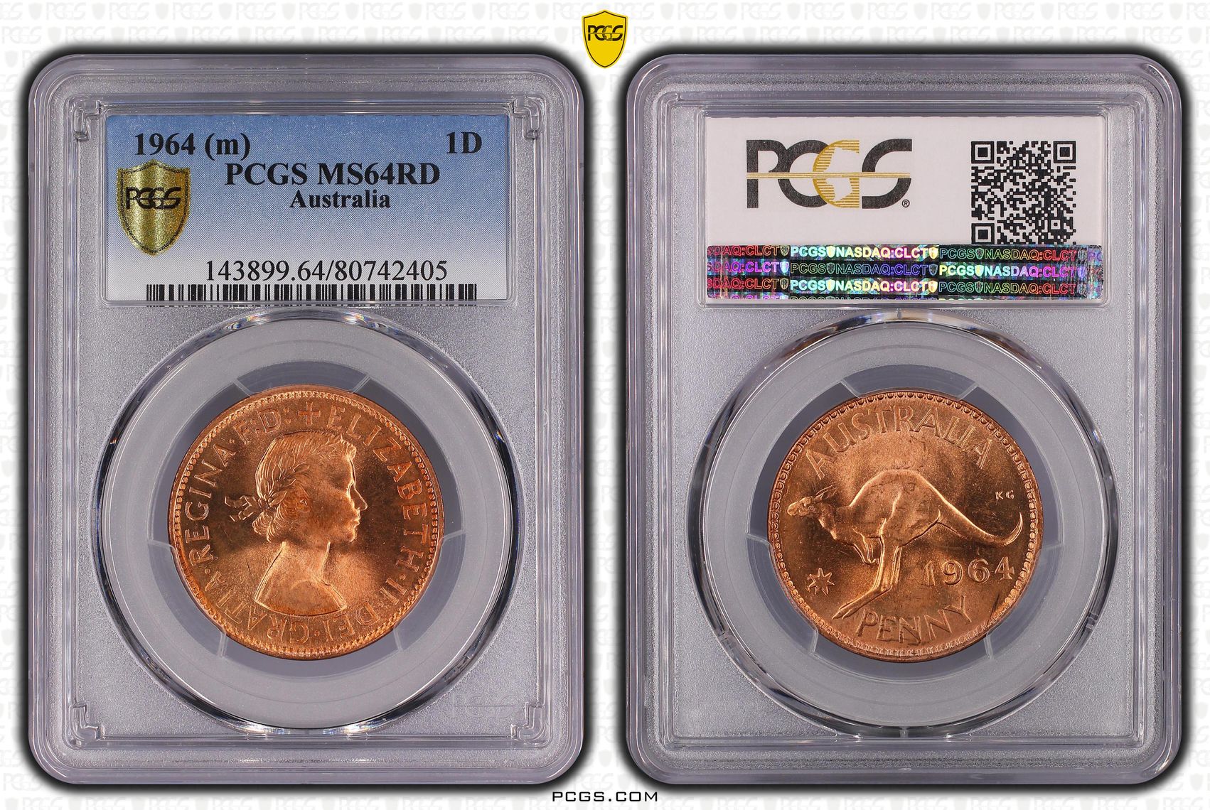 1964 Australia Penny PCGS - MS64RD -405
