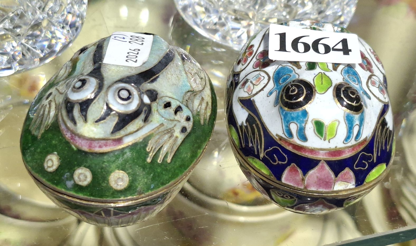 2 VINTAGE CLOISONNE FROG TRINKET BOXES