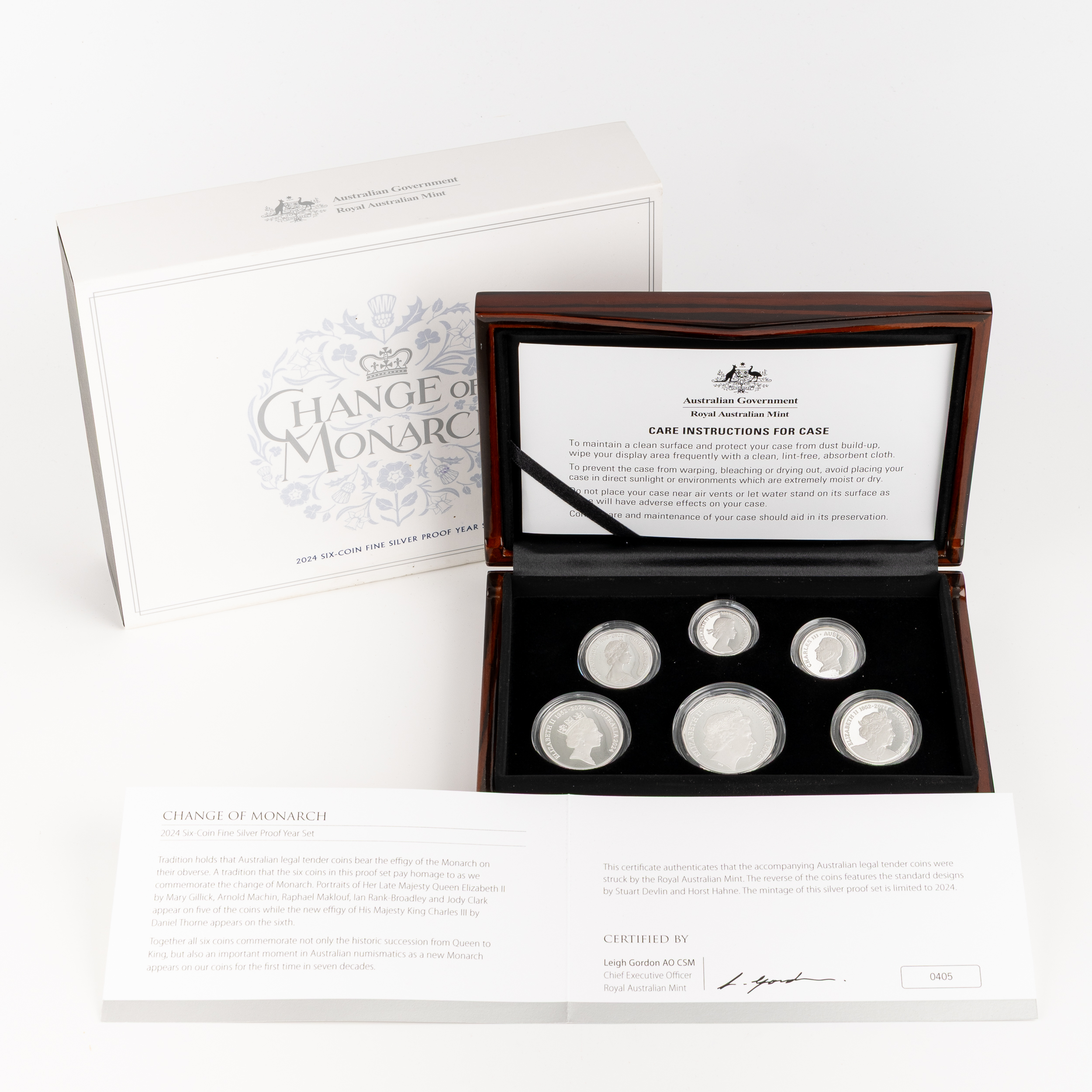 Elizabeth II - Charles III, RAM - Change of Monarch Fine Silver Proof Year Set, Five Cents - Two Dollars, 2024, FDC
