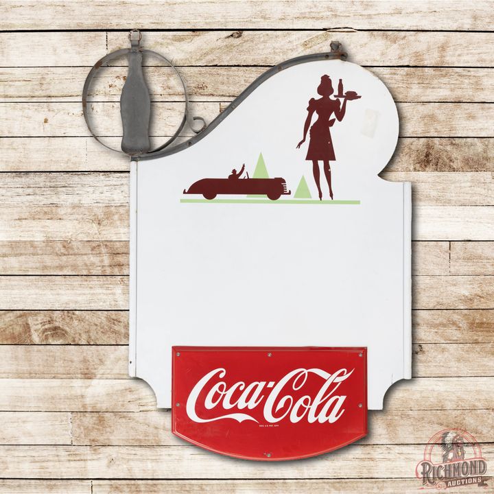 Coca-Cola Car Hop & Bottle Logo Double Sided Porcelain Sign TAC 9 & 8.75