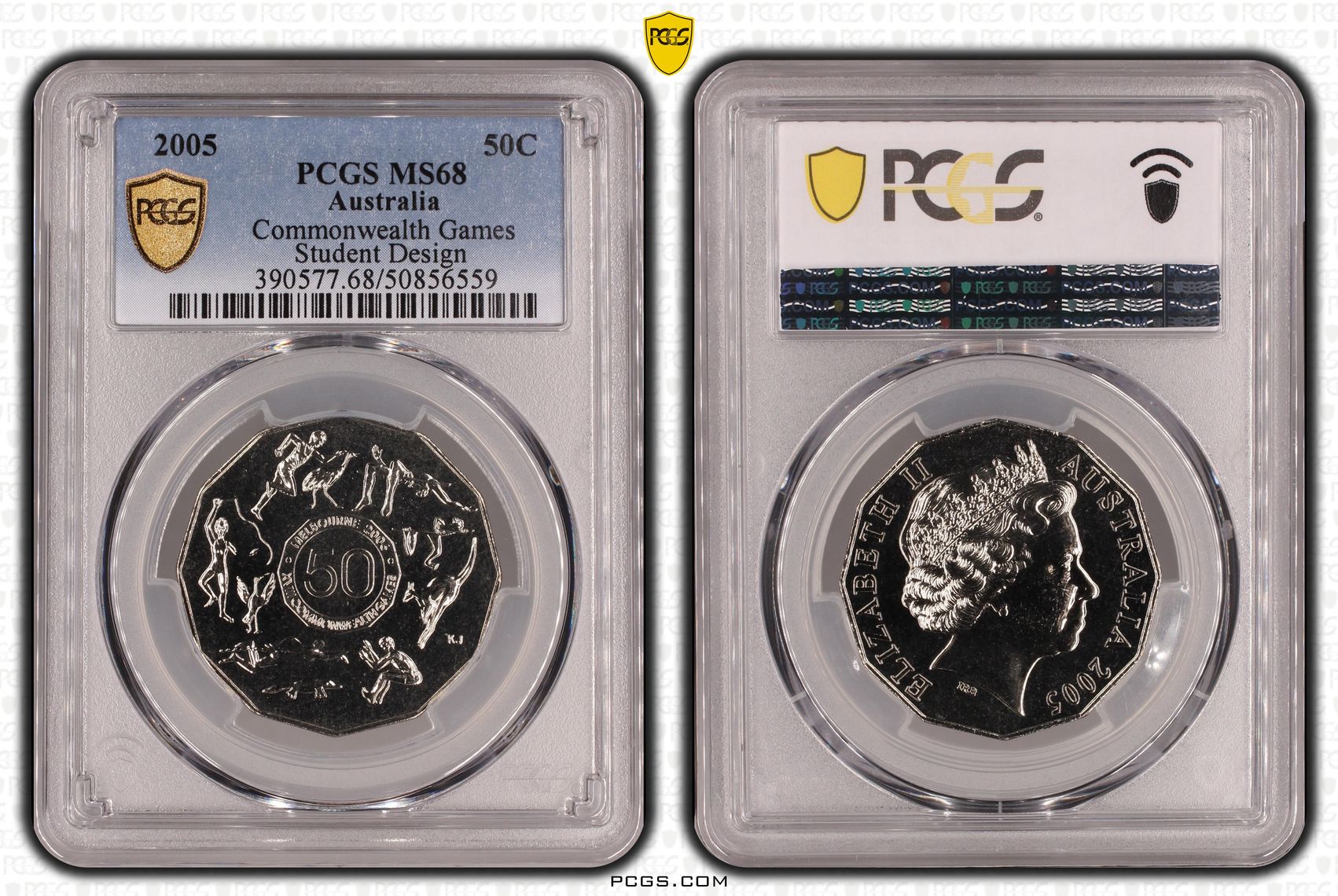 100 · Commonwealth Games Student Design , Fifty Cent, 2005, PCGS MS68