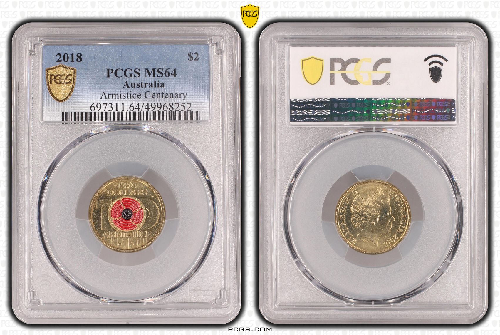Armistice Centenary Colorized, Two Dollar, 2018, PCGS MS64