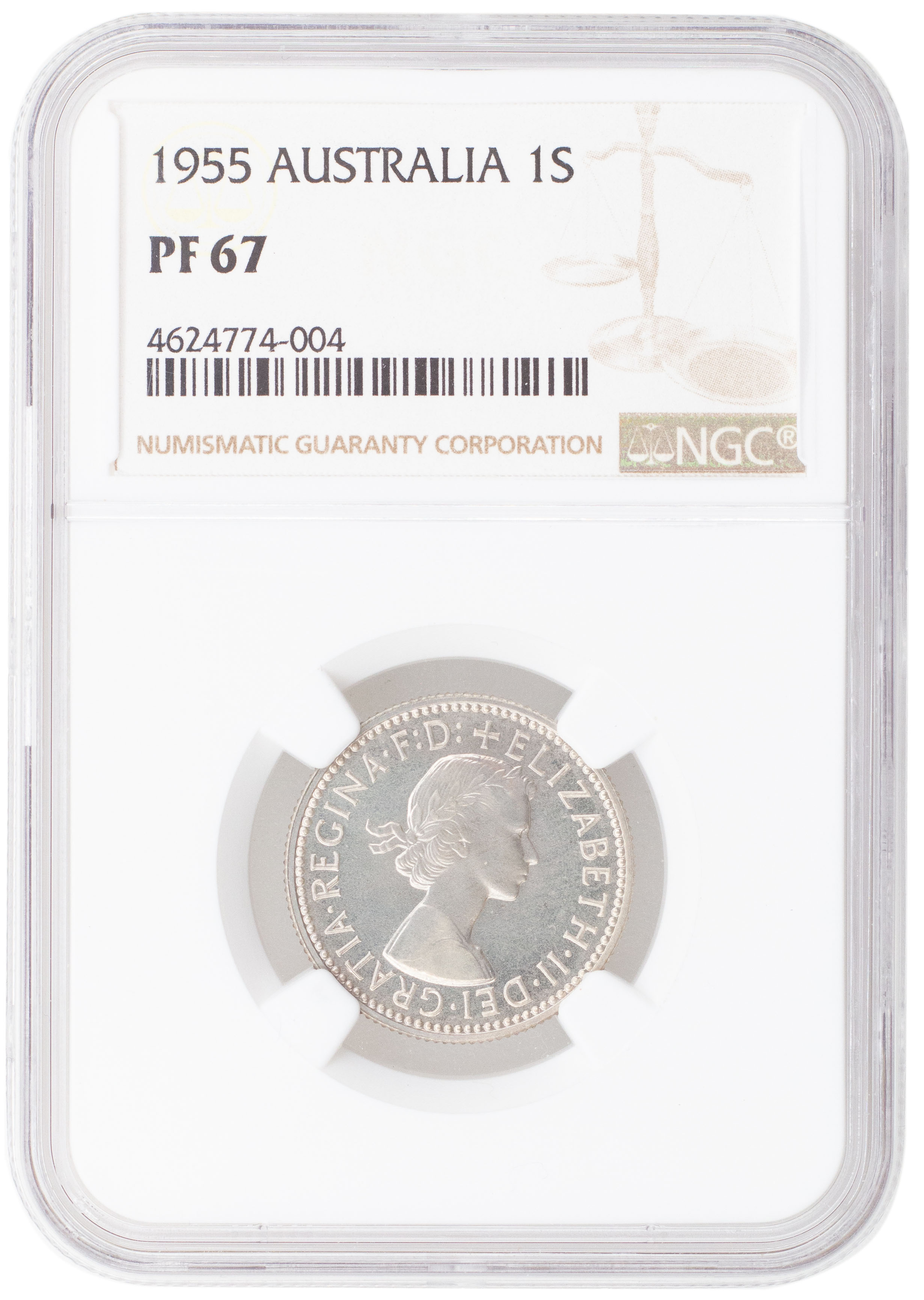 Elizabeth II, Shilling, 1955, NGCPF 67