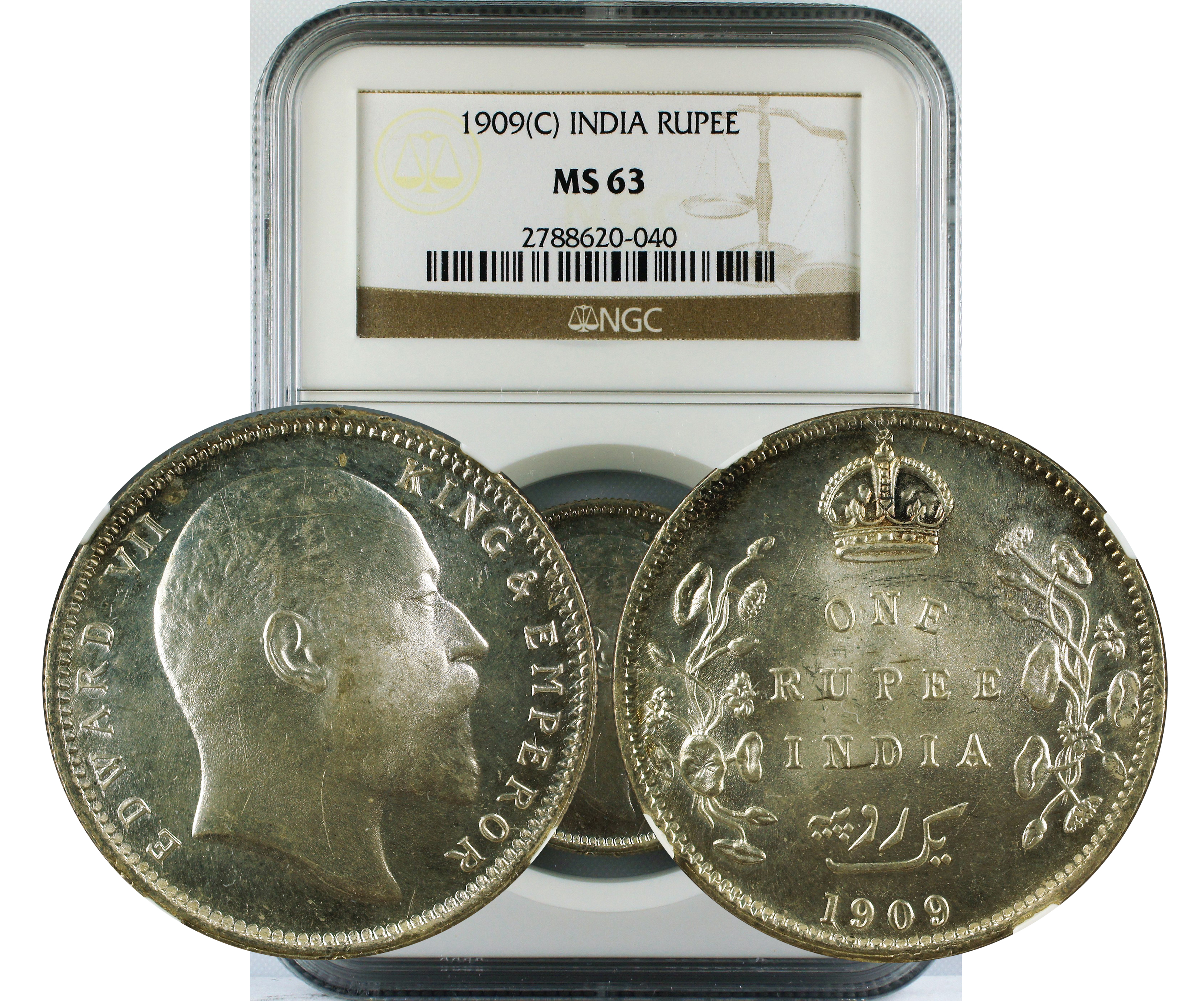 1909 C INDIA RUPEE MS63