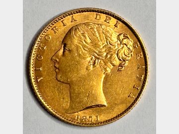 1871 VICTORIA #DIE 28 SHIELD GOLD SOVEREIGN