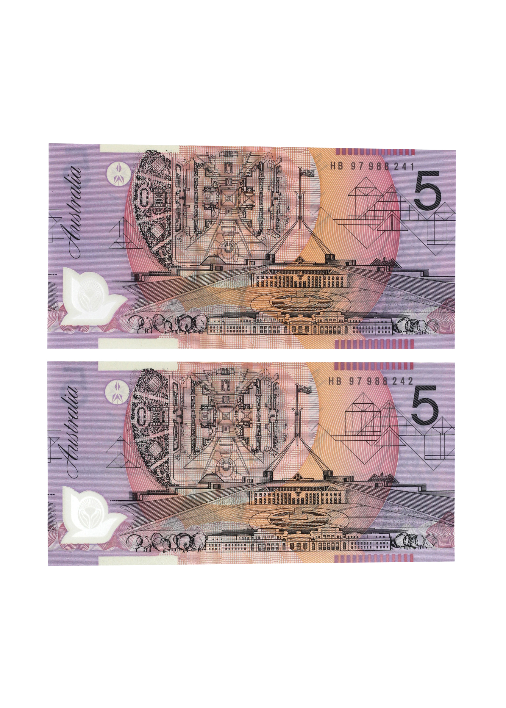 2311. · Consecutive Pair, MacFarlane/Evans,  Five Dollars, 1997, UNC