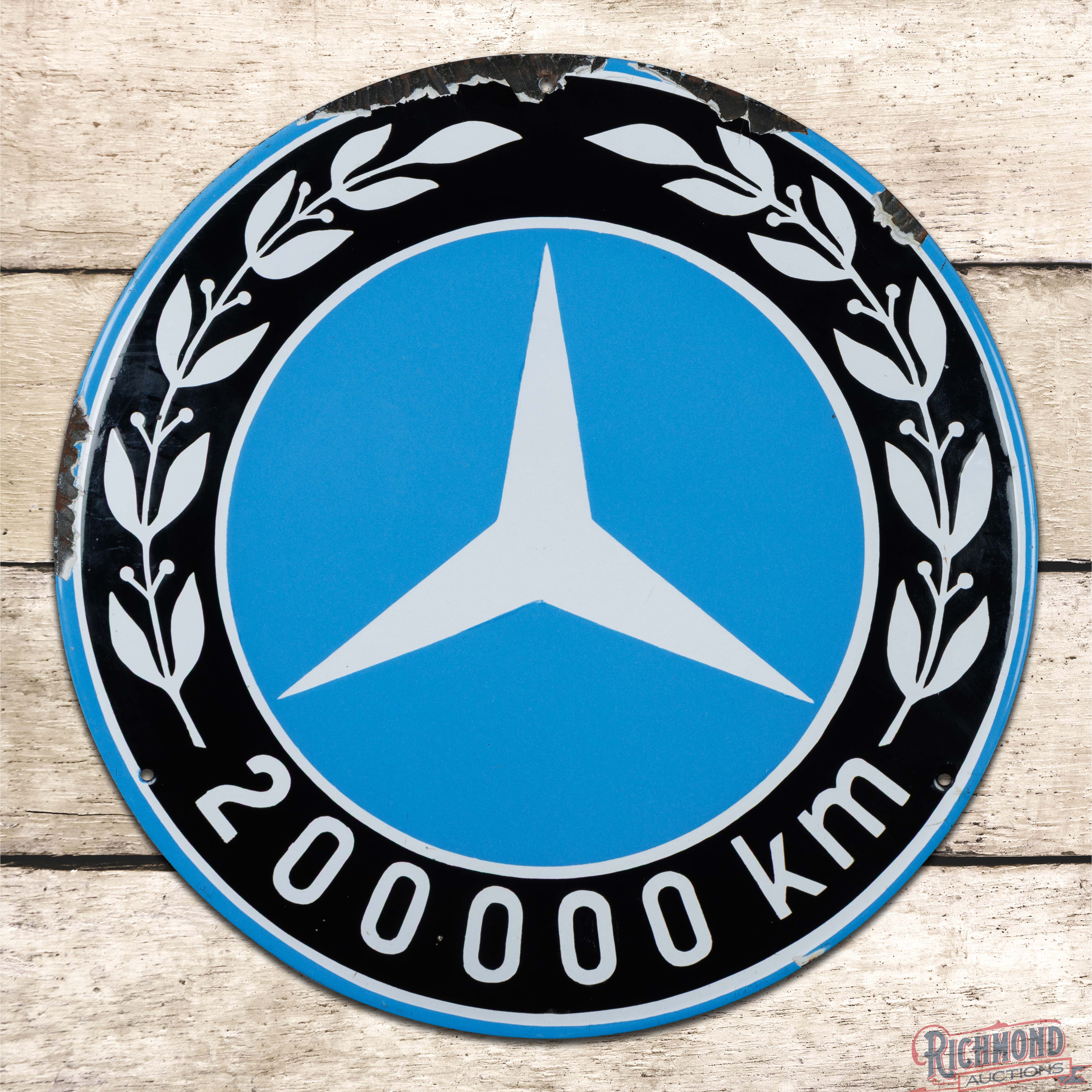 Scarce Mercedes Benz Convex Single Sided Porcelain 200,000 km Mileage ...