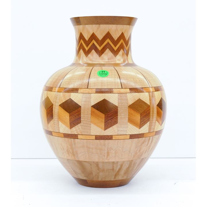 Randy Rhine Inlaid Wood Art Vase 11''x9''