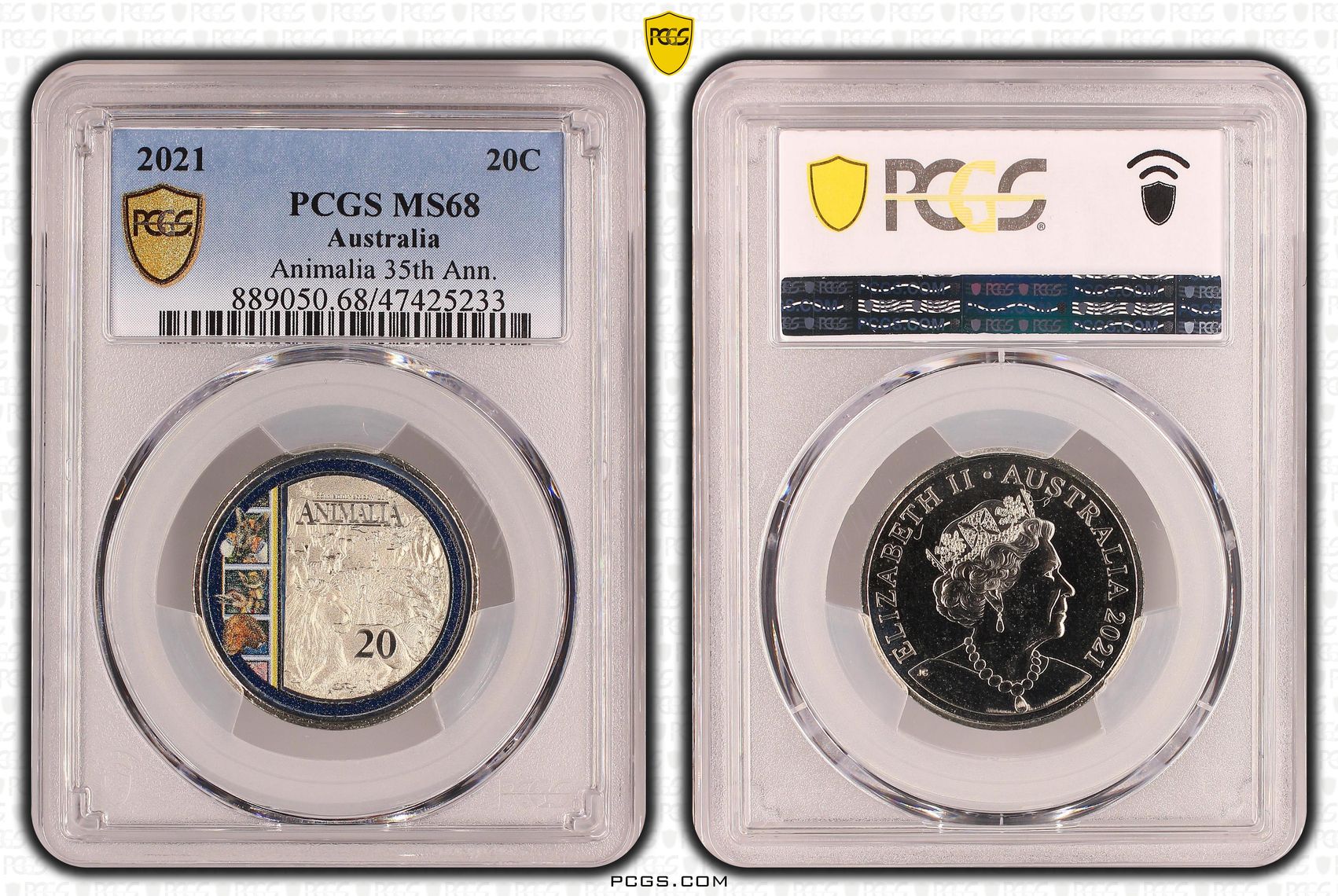 Animalia 35th Ann., Twenty Cent, 2021, PCGS MS 68
