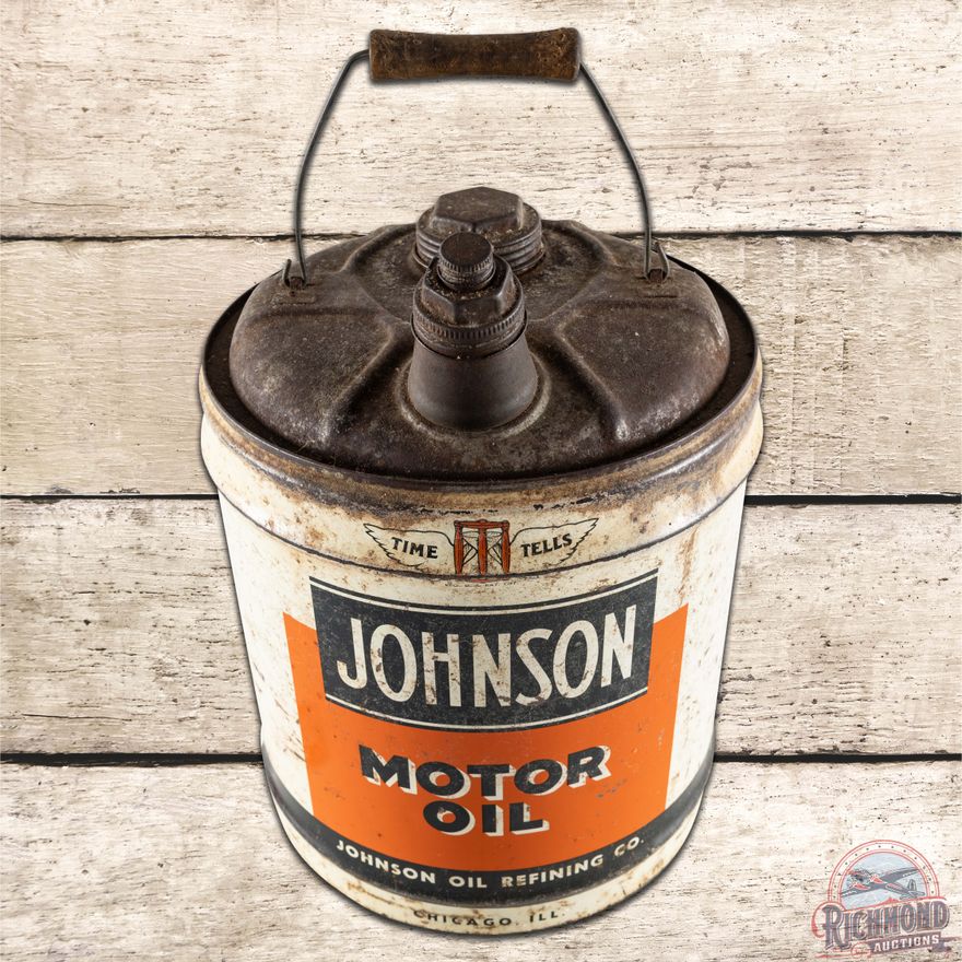 Johnson Time Tells Motor Oil 5 Gallon Metal Can