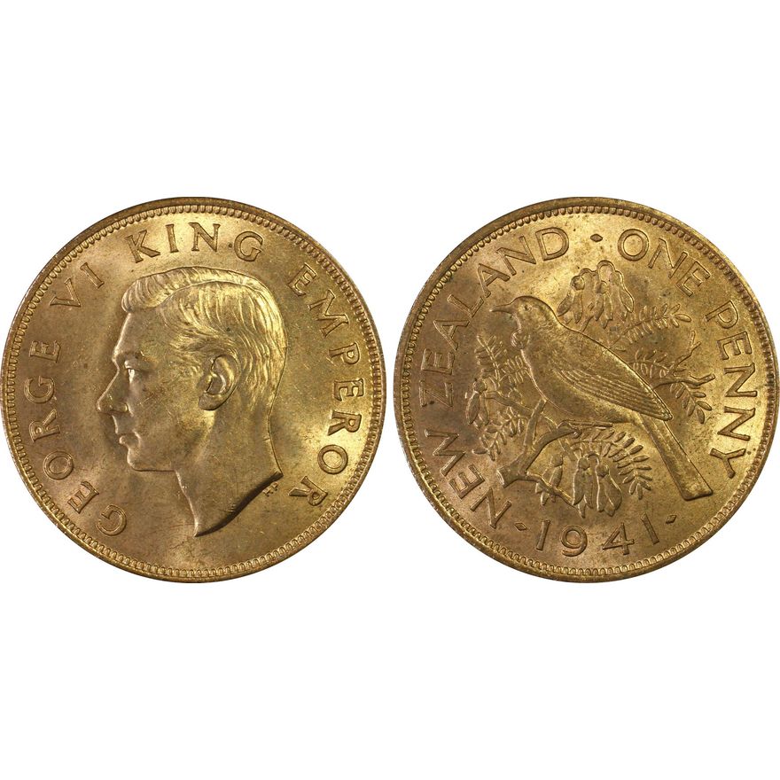 New Zealand, Penny, 1941, PCGS - MS64RD