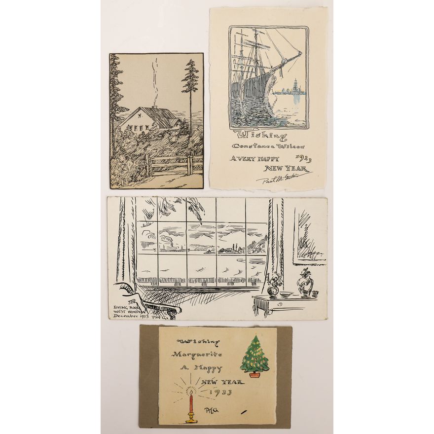 4pc Paul Morgan Gustin Original Ink Drawings