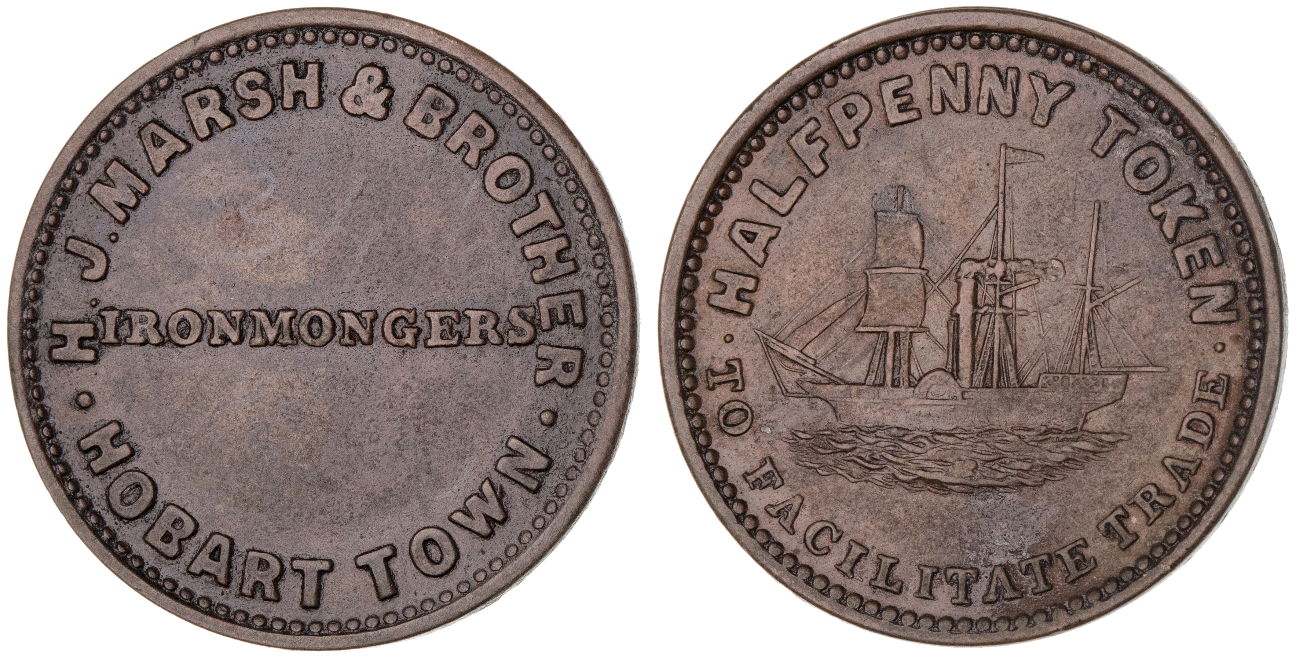 Hobart, Tasmania, H. J. Marsh & Brother, Halfpenny, VF