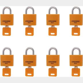 CINCINNO SET OF 8 SMALL LOCKS COVERED ALUMINUM KEYED ALIKE PADLOCKS 30MM WEATHERPROOF LOCK WITH SAME KEY,OUTDOOR PADLOCK FOR SHEDS