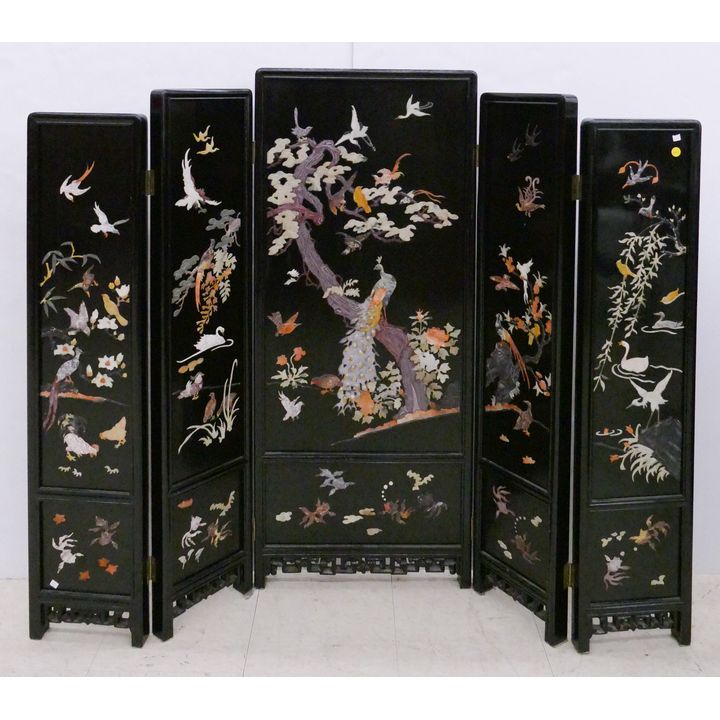 Chinese Stone Applique Peacock 5 Panel Screen- 47x58''
