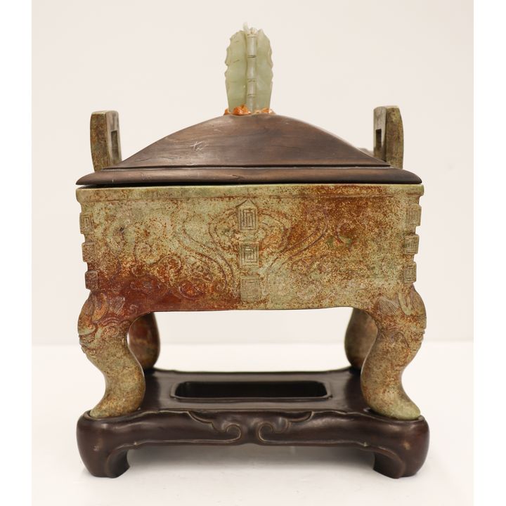 Chinese Jade Archaic Censer with Jade Finial