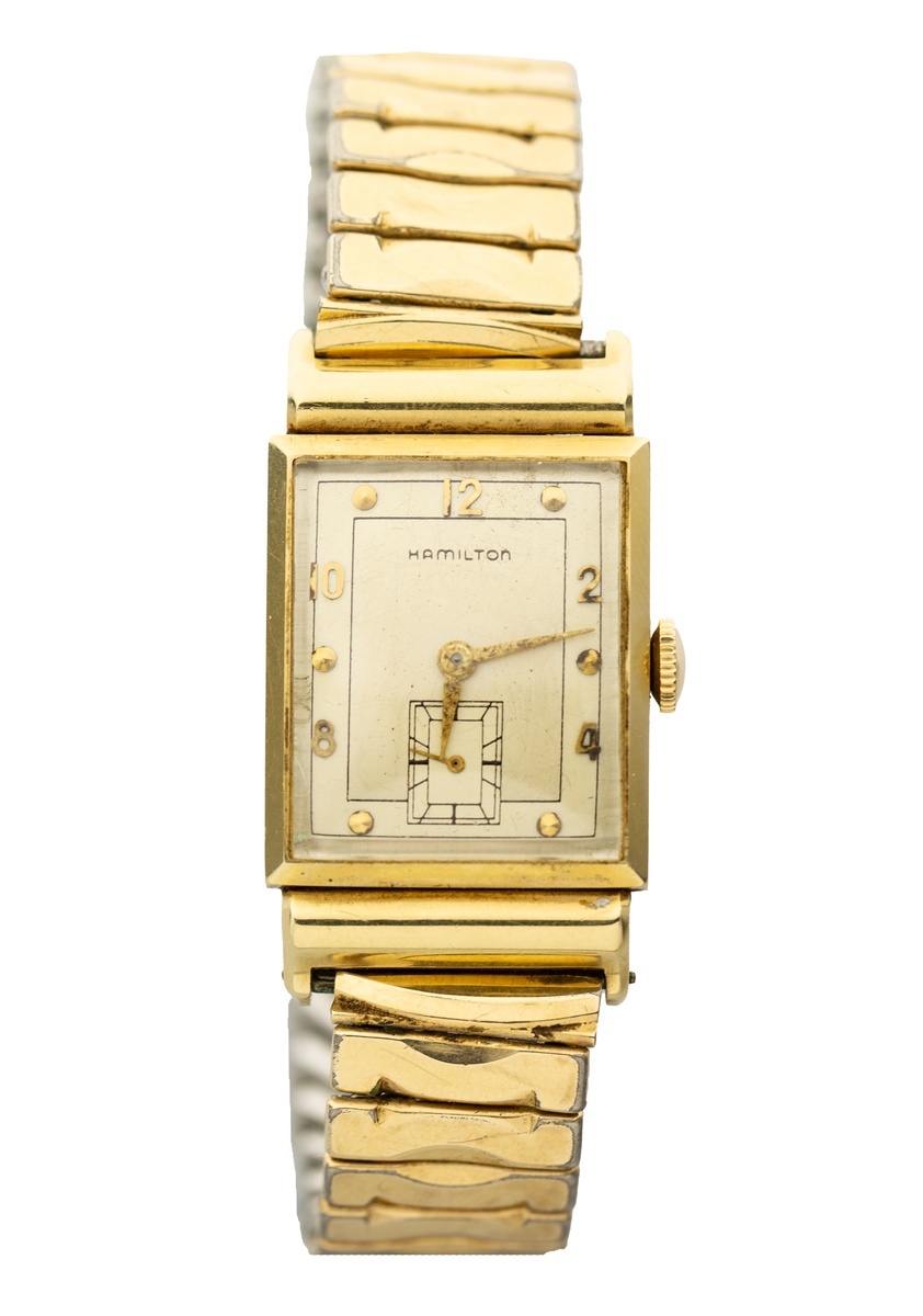 Hamilton 14K Gold Watch. Ca. 1950s. Rectangular face. Case by Lutringer ...