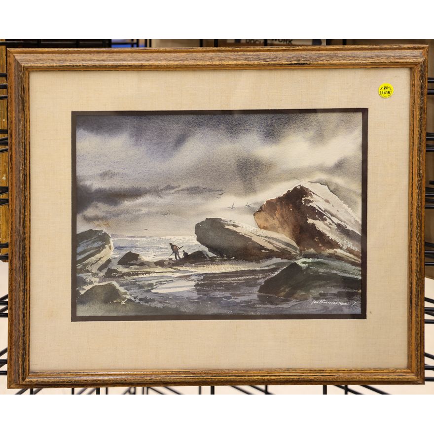 Lou Bonamarte (CT) Beachcomber Seascape Watercolor Framed 17.5''x21.5''