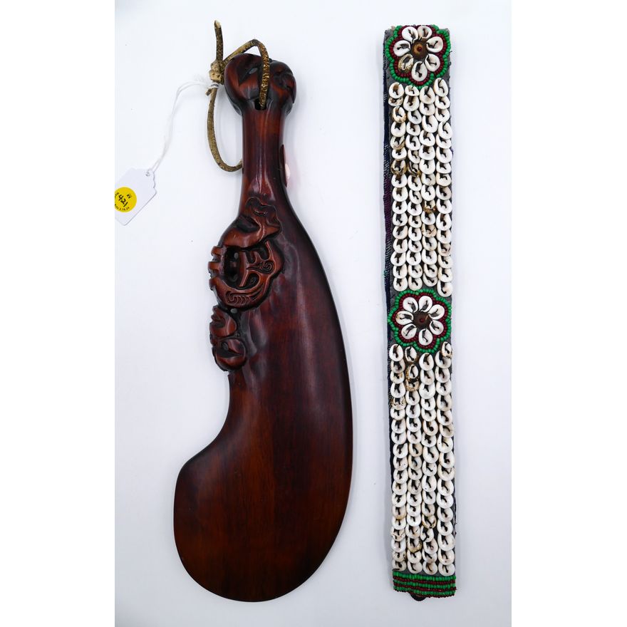 2pc Maori Tribal Club and Kuba Shell Belt
