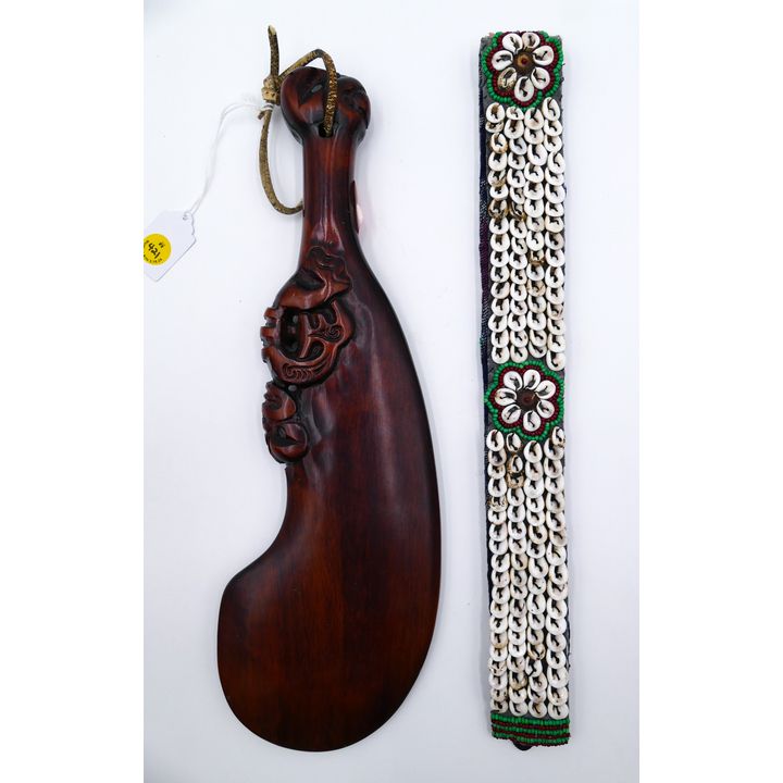 2pc Maori Tribal Club and Kuba Shell Belt