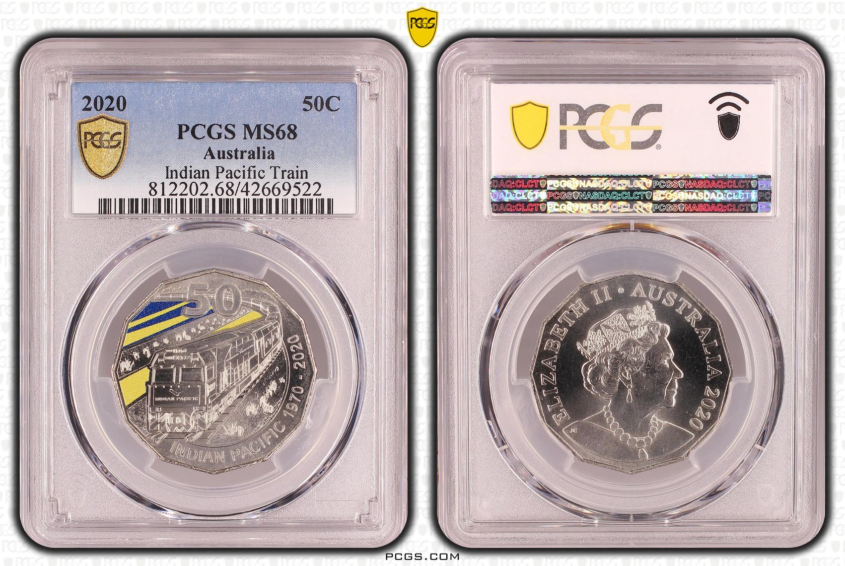 Elizabeth II, Indian Pacific Train, Fifty Cent, 2020, PCGS MS 68