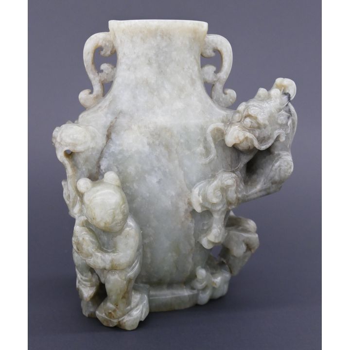 Fine Chinese Qing Jade Dragon & Boy Vase