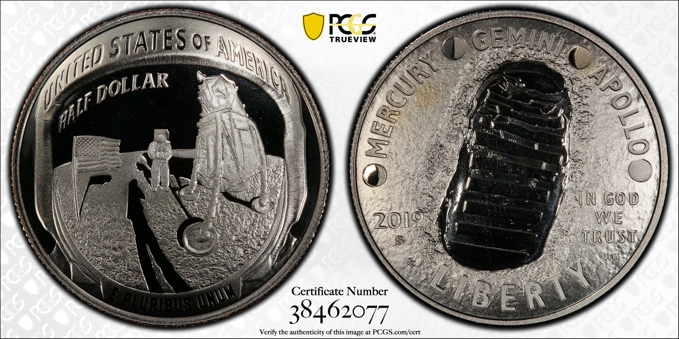 2019-S The United States of America Fifty Cent, 50c Proof Apollo 11 50th Anniversary PCGS - PR68DCAM -077