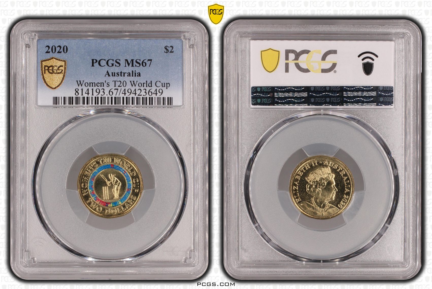 Women's T20 World Cup Colorized, Two Dollar, 2020, PCGS MS67