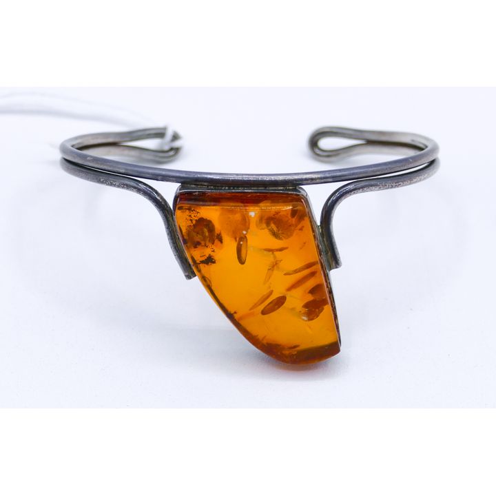 Designer Sterling Natural Amber Cuff Bracelet Fits 7'' - 19.4 Grams