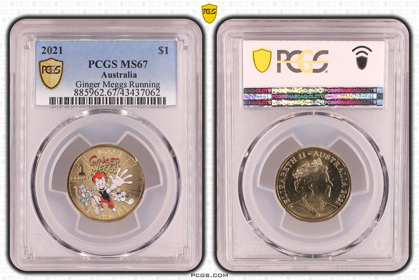 Ginger Meggs Running , One Dollar, 2021, PCGS MS67