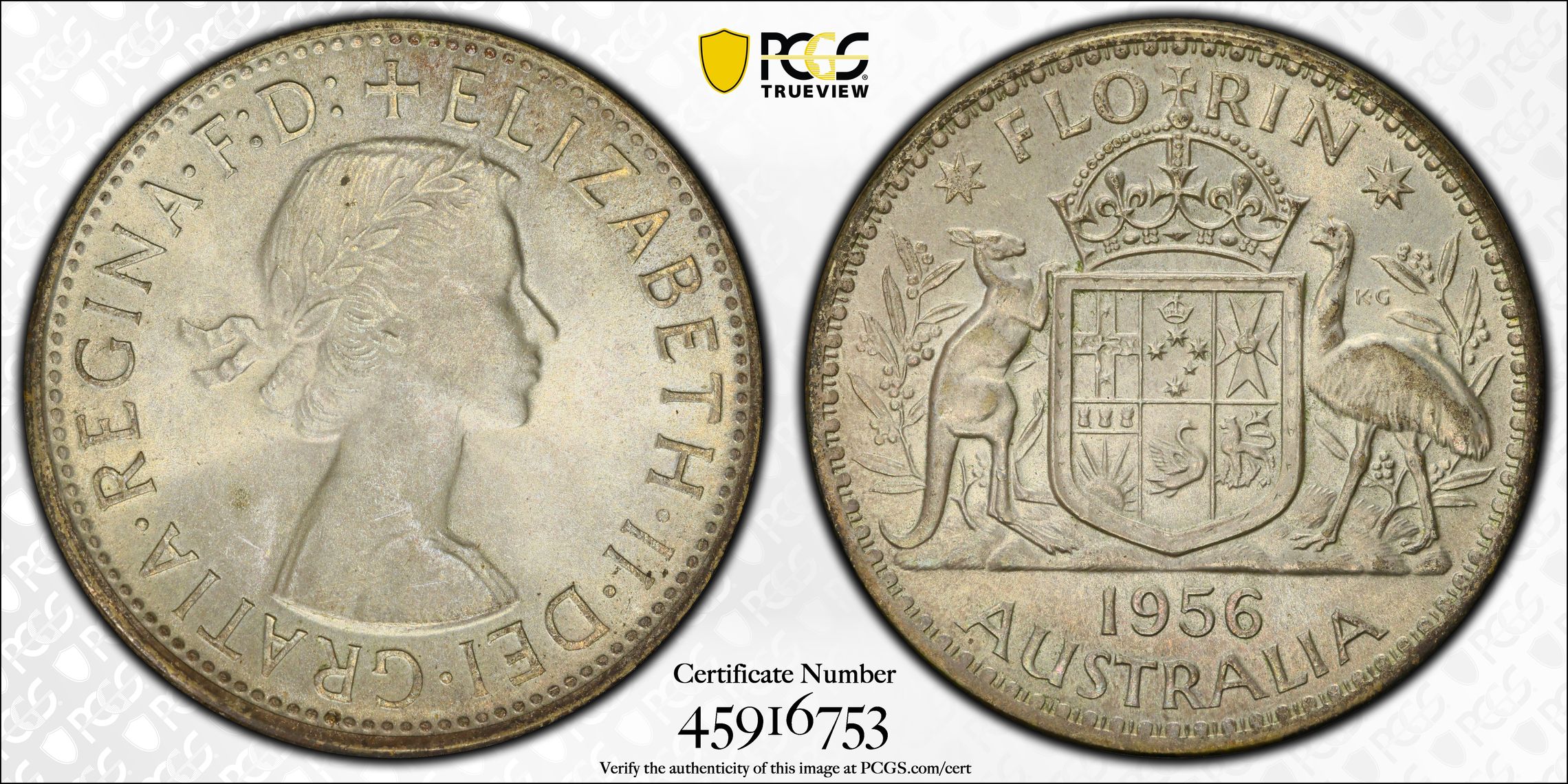 Elizabeth II, Florin, 1956(m), PCGS MS65