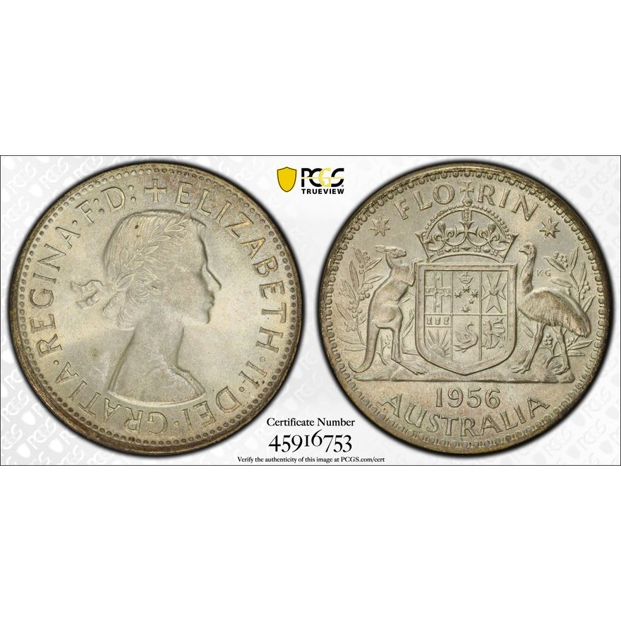 Elizabeth II, Florin, 1956(m), PCGS MS65