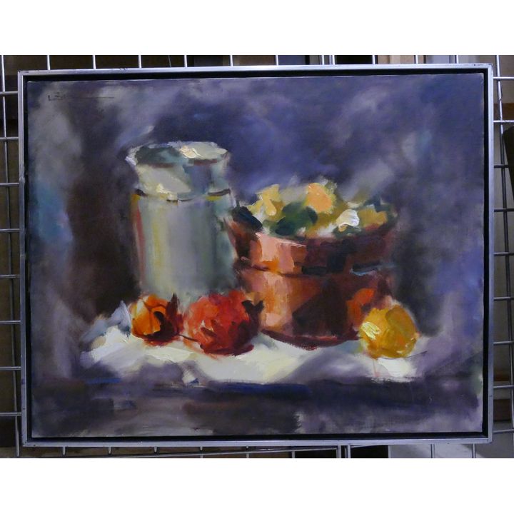 Impressionist Still Life Oil Painting on Canvas Illegibly Signed- 23x29''