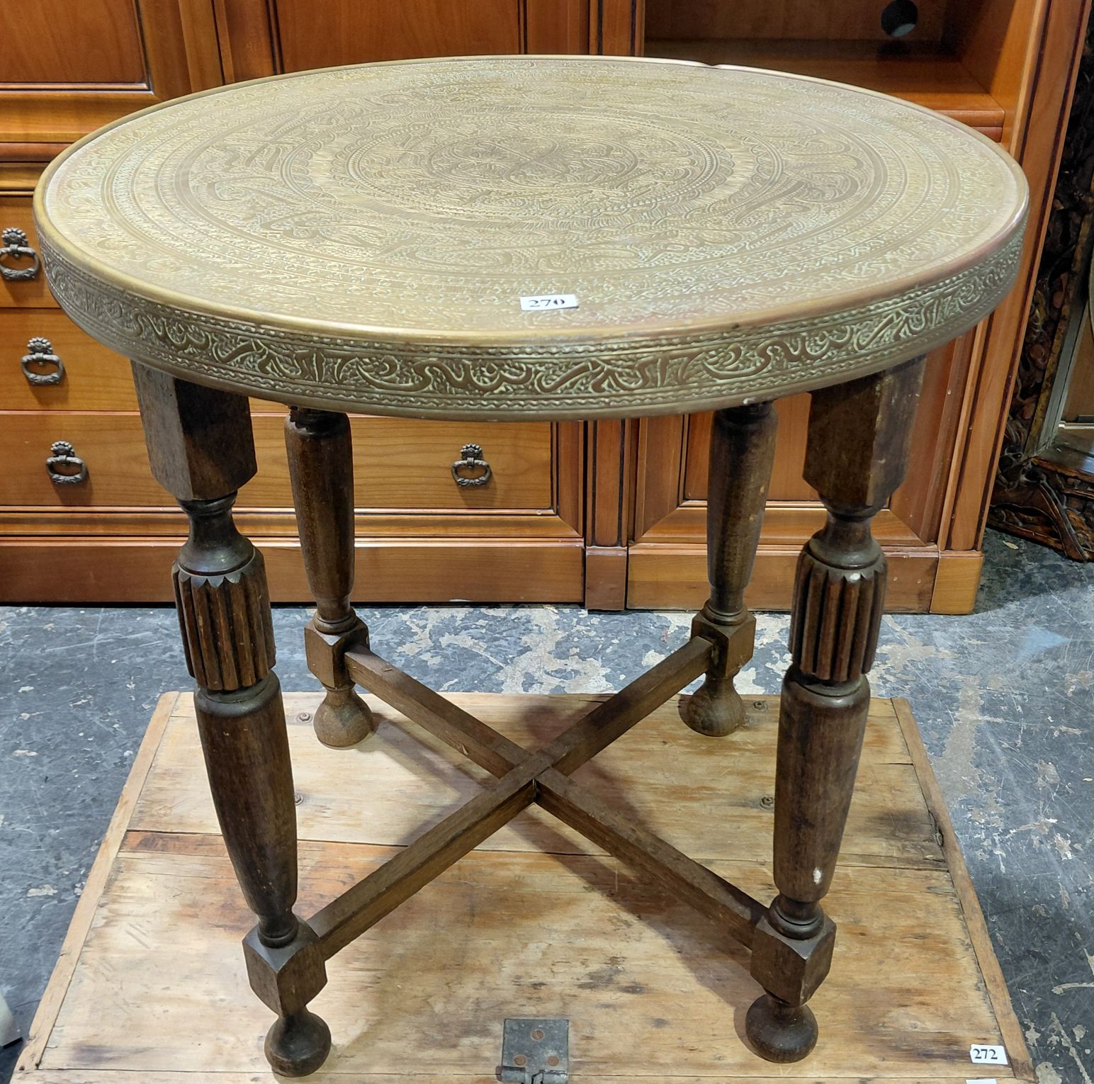 270 · INDIAN BRASS TOP TABLE