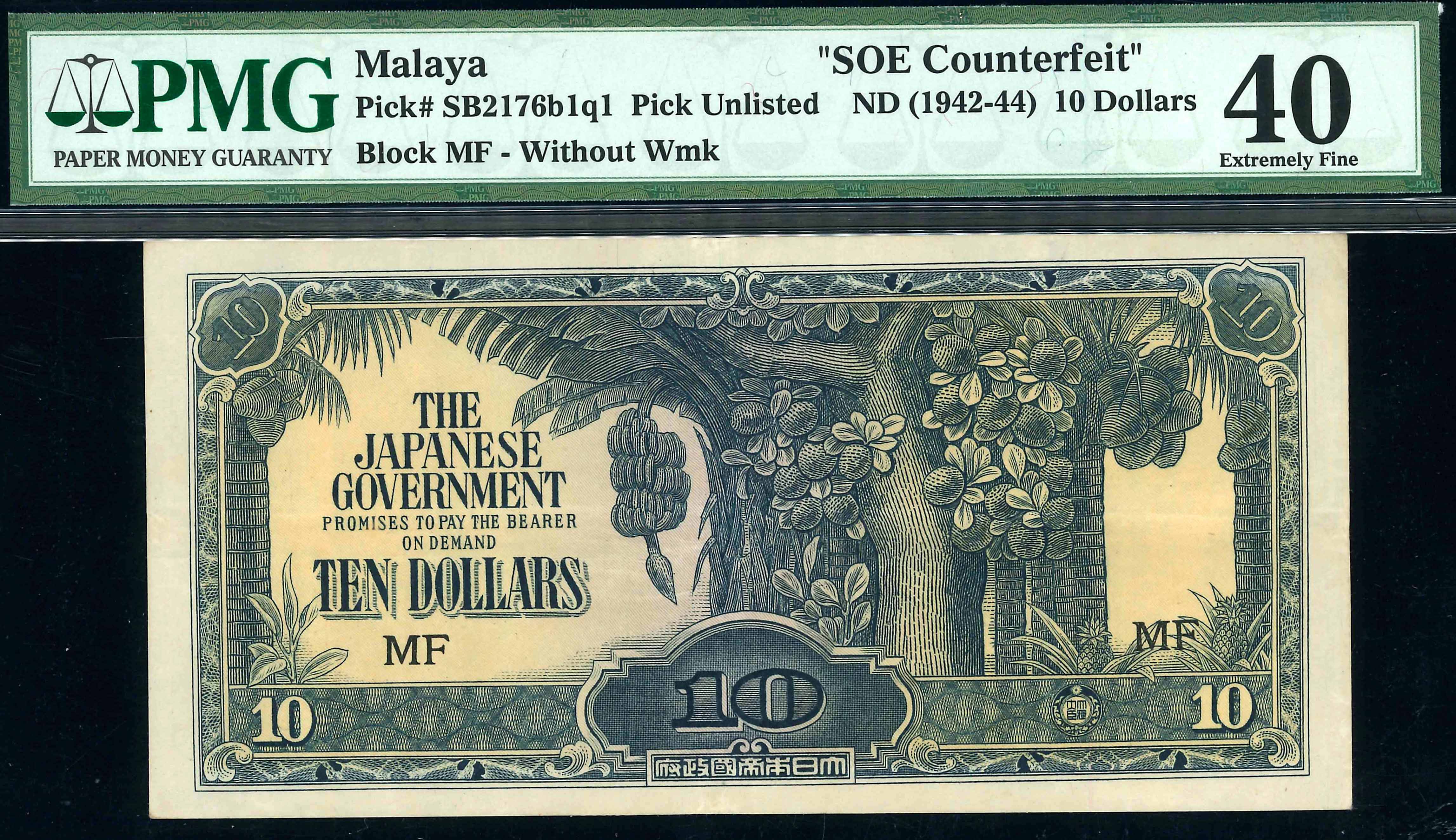 Malaya/Japanese Invasion Money, 1942-44, 10 Dollars, S/N. Block 