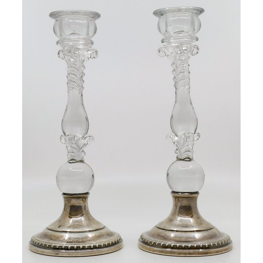 Pair Cambridge Glass Sterling Weighted Base Candlesticks 9''