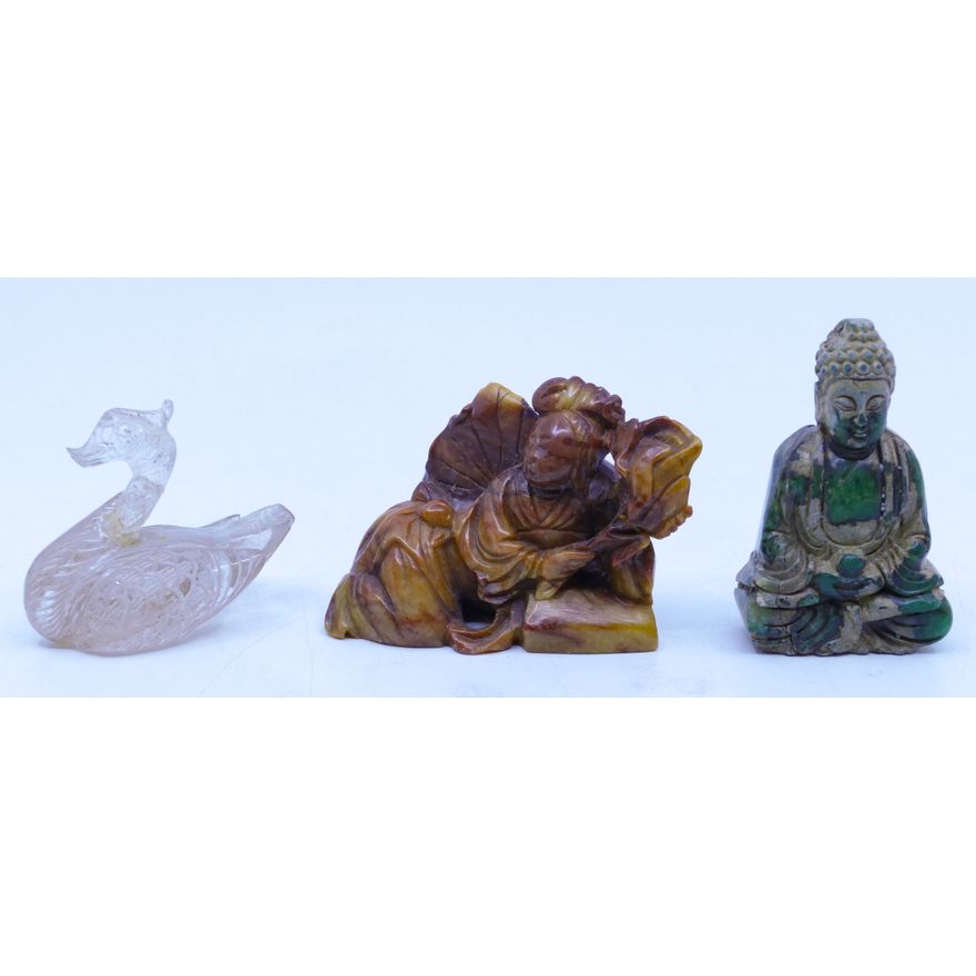 Box 3pc Old Chinese Stone Buddha etc.