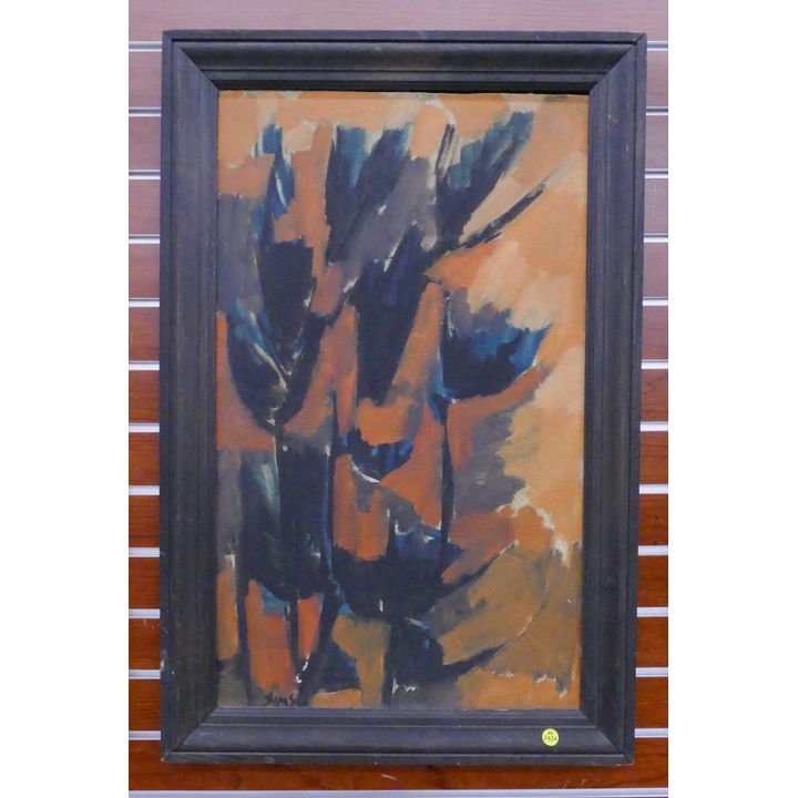 Harold Sims Midcentury Abstract Flowers Painting Framed- 34x22''